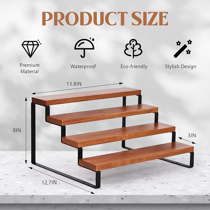4 Tier Wooden Display Riser Stand Perfume Organizer - Image 2