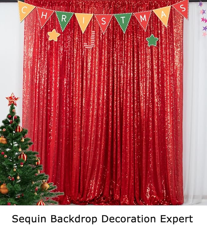 ShinyBeauty Sequin Backdrops 4 Pieces Red Sequin Curtains - Image 6