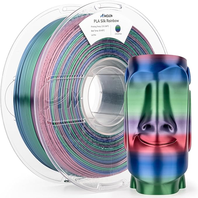 AMOLEN Silk PLA 3D Printer Filament, Shiny Multicolor Christmas Rainbow PLA by AMOLEN