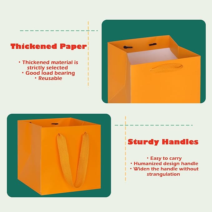 ADIDO EVA Orange Square Gift Bags Medium Size Square Bottom Paper Bags - Image 3