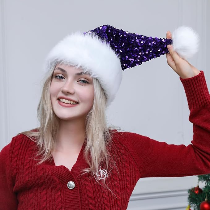 Personalized Sequin Santa Hat for Adults, Xmas Halloween New Year Holiday - Image 5