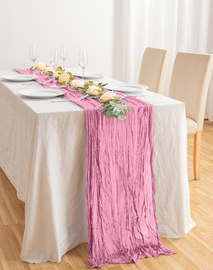 6 Pack Pink Cheesecloth Table Runner 20x120 Inch Boho Wrinkled Sheer Romantic - Image 7