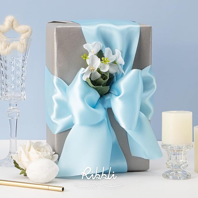 Ribbli Light Blue Satin Ribbon 4 Inch Wide Baby Blue Ribbon - Image 2