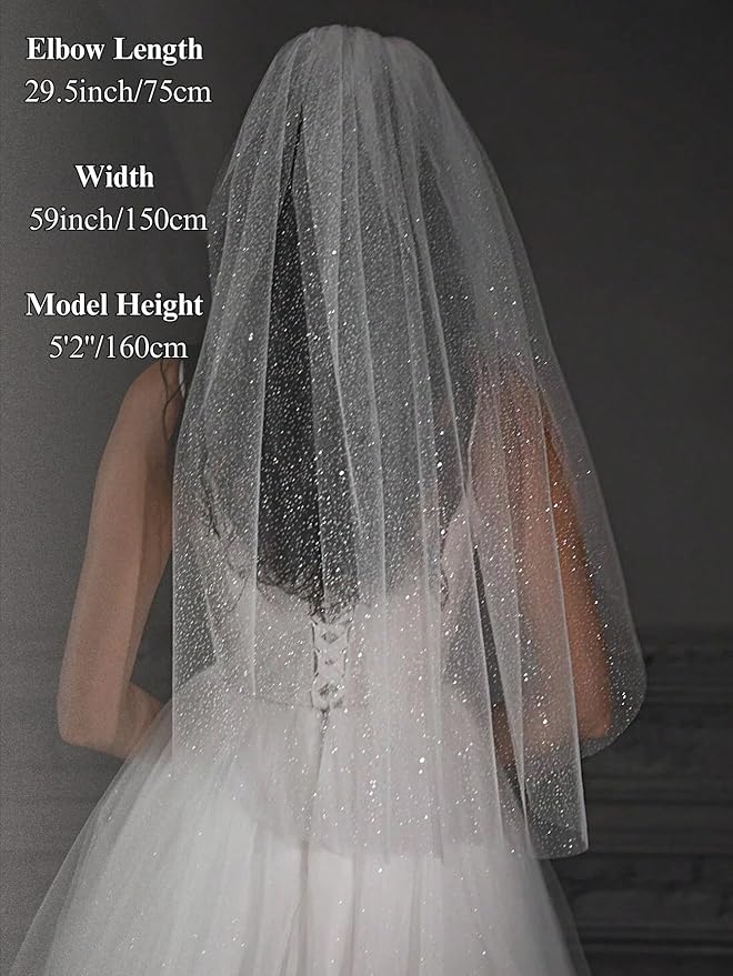 Short Glitter Wedding Bridal Veil - Image 2