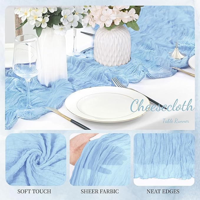 6 Pack Baby Blue Cheesecloth Table Runner 23x120 inch Rustic Boho Gauze Table - Image 5