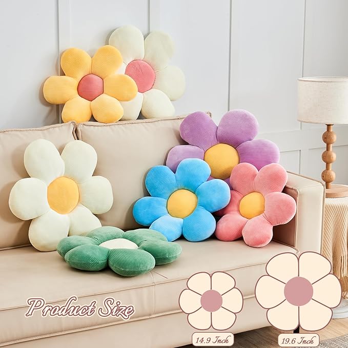 Pink Flower Pillow, 14.9" Cute Flower Shaped Floor Pillow, Aesthetic Floral - Image 2