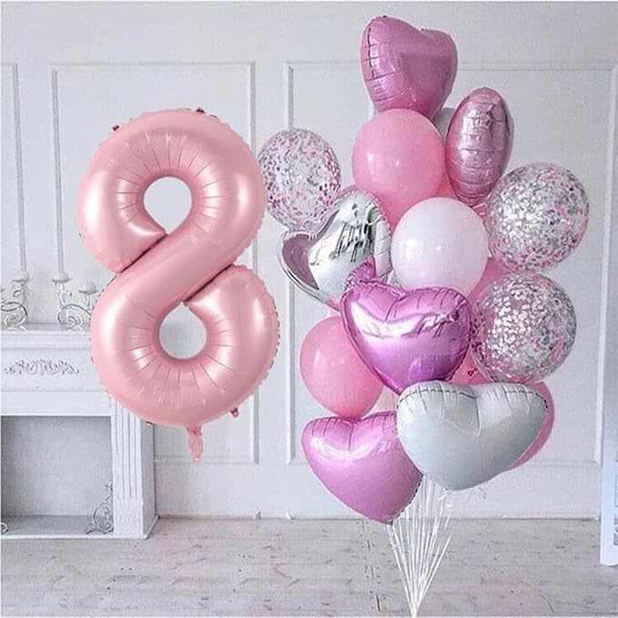 Light Pink Number 8 Balloon 40 Inch Big Self Inflating Foil Number Balloons 0-9 - Image 4