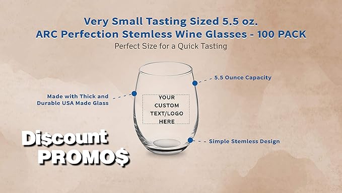 Custom Stemless Wine Glasses by ARC 5.5 oz. Set of 100, Personalized Bulk Pack - Image 3