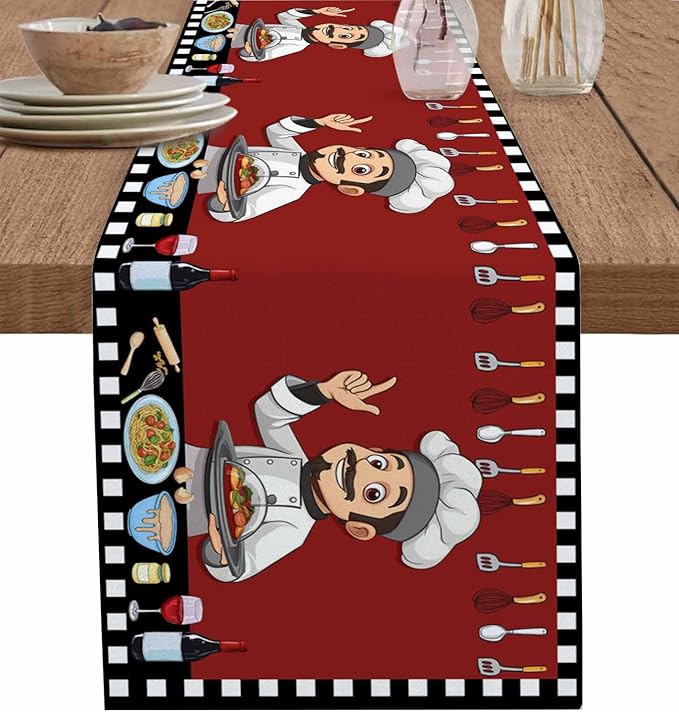 Red Chef Gourmet Cotton Linen Table Runner by Unknown