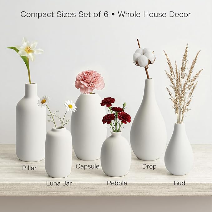 BEAHOT Ceramic Vases Set of 6, Modern Design - Image 3