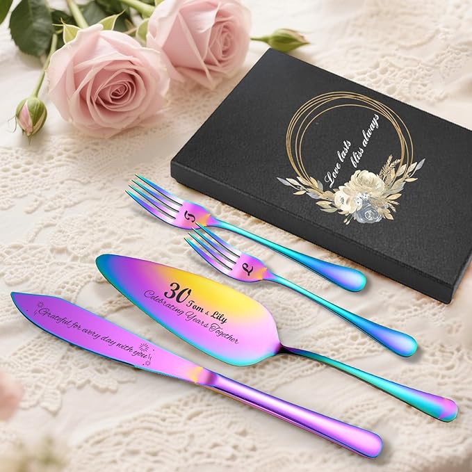 Personalized 4 Piece Wedding Cake Cutting Set, Custom Names Cake Knife and - Image 3