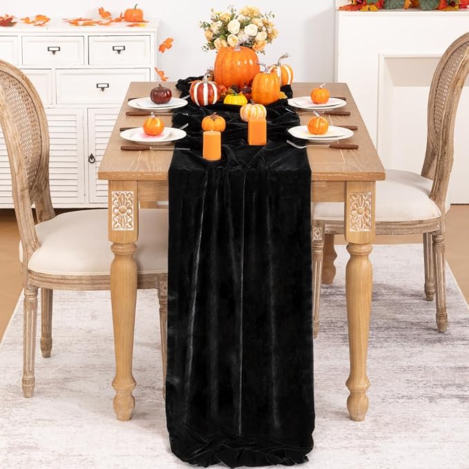 Black Velvet Table Runner Fall Halloween Black Table Runner 20 x 120 Inch - Image 2
