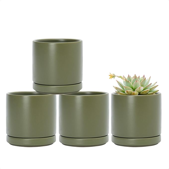 D'vine Dev Set of 4 Small Ceramic Plant Pots, 3.5 Inch Succulent Planter Pot by DvineDevPlanterPotsandStand