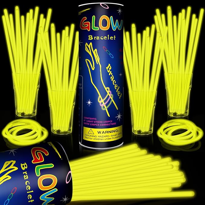 200 Pack 8'' Glow Sticks Bulk Party Favors Yellow Light Up Sticks by Taikula