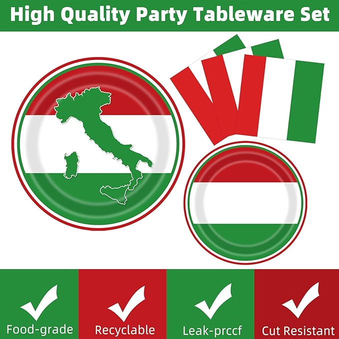Italian Party Decorations Italy Flag Party Supplies Include Italian Flag Plates - Image 3