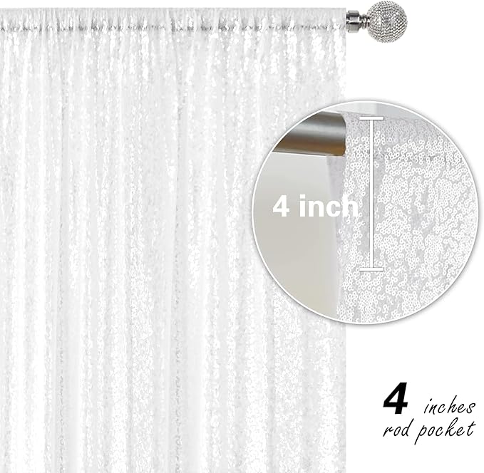 White Sequin Backdrop Curtain 2 Pieces 2FTx8FT Glitter Photography Backdrop - Image 4
