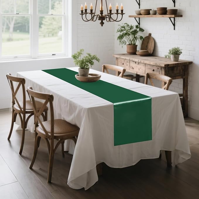 10 Pack Satin Table Runner 12 x 108 Inch Long Dark Green Silk Table Runner - Image 2