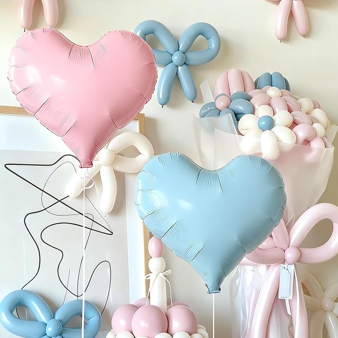 Pink Blue Heart Balloons, 24Inch Large Pink Heart Foil Balloons - Image 4