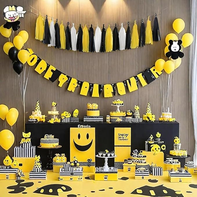 Yellow White and Black Tassel Garland Banner Paper Tassels - Image 4