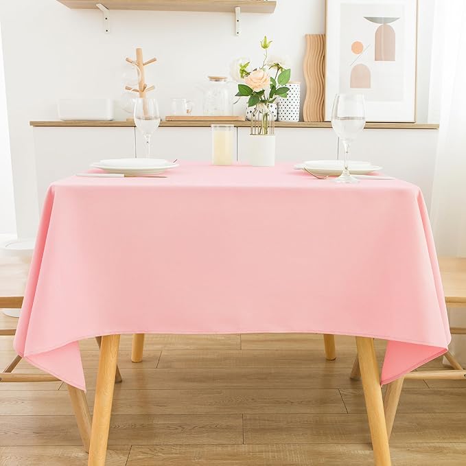 2 Pack Square Table Cloth 60X60 Inch Pink Tablecloth Washable Polyester Solid - Image 8