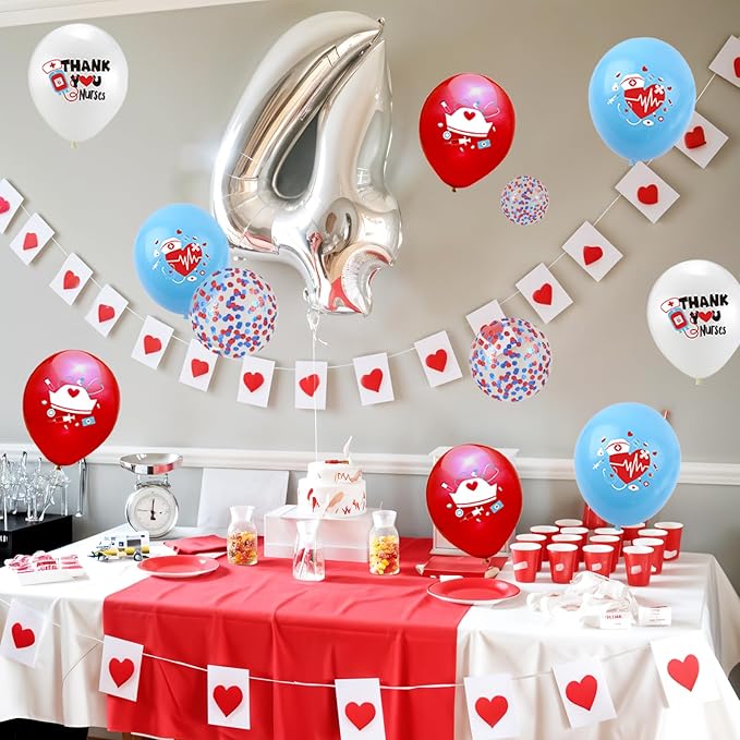 Medical Balloons, 12 Inch Blue White Red Balloons - Image 6