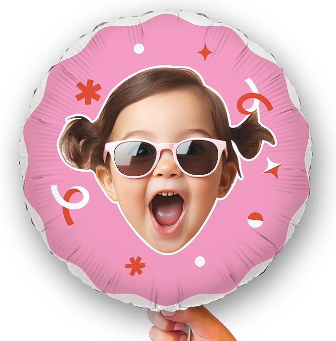 Big Dot of Happiness Personalized Fun Face Photo Pink Balloons, Custom Birthday by BigDotofHappiness