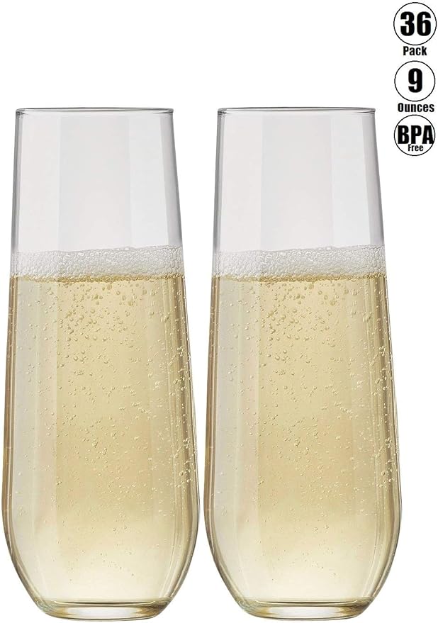36 piece Stemless Unbreakable Crystal Clear Plastic Wine Glasses Set of 36 - Image 5