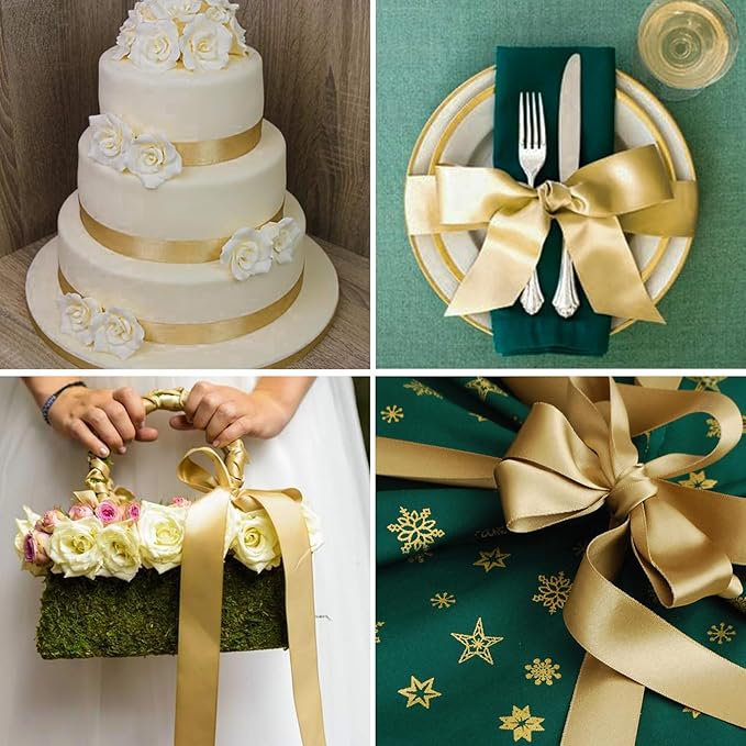 5/8 Inch Champaign Gold Satin Ribbon 50 Yards Solid Fabric Ribbons - Image 3