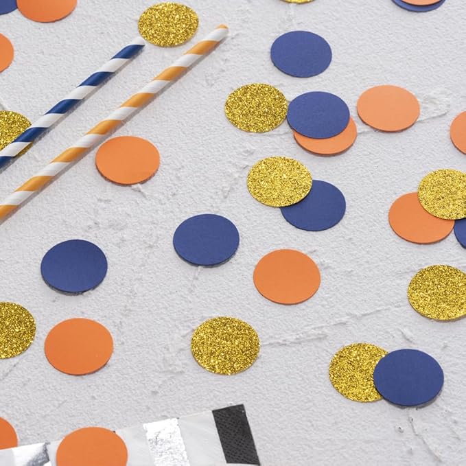 Gold Blue and Orange Confetti Table Decoration - Image 3
