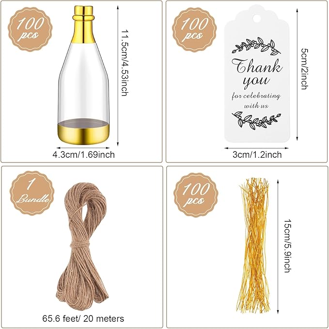 Gerrii 100 Pcs Metallic Mini Champagne Bottle Candy Container Shaped Jars Gold - Image 2