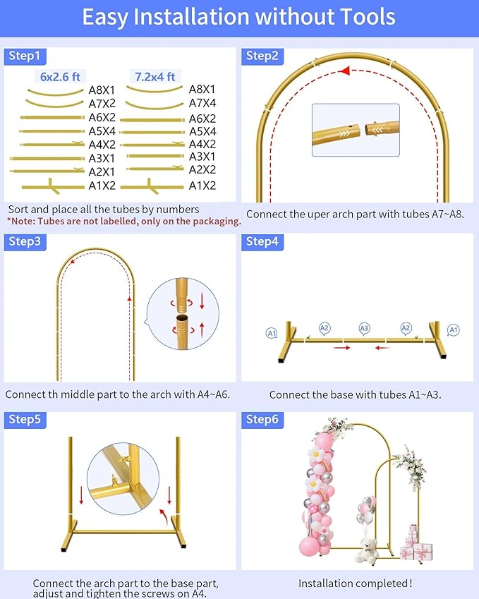 HEMMOTOP Metal Arch Backdrop Stand Set of 2, Wedding Arch Frame, Stable - Image 8