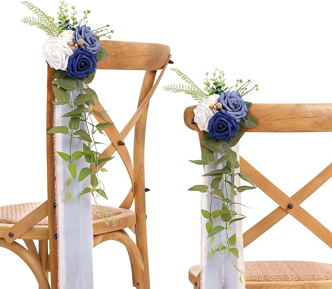 DORIS HOME Wedding Chair Decorations Blue Pew Flowers Set of 10 by DorisHome