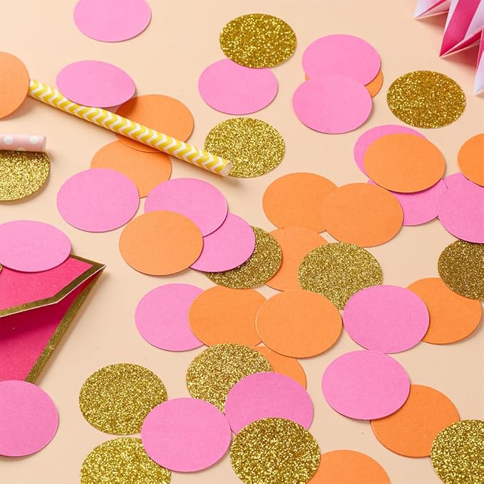 Hot Pink Orange and Gold Confetti Table Decoration - Image 2