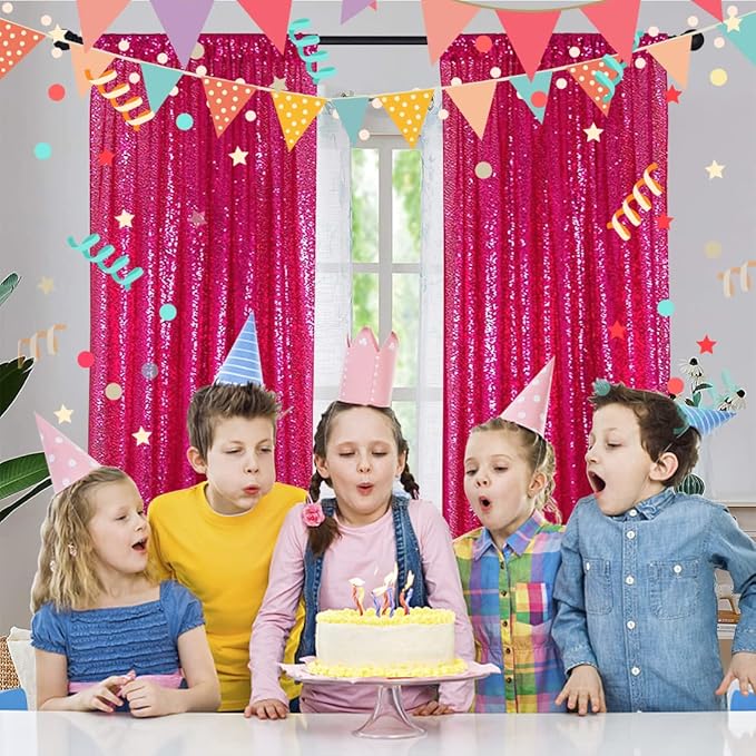 Poise3EHome Hot Pink Sequin Backdrop Curtain, 2 Panels Hot Pink Sequin Backdrop - Image 7