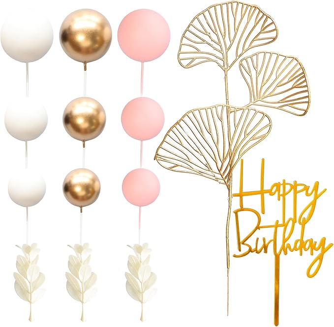 Gyufise 57Pcs Balls Cake Topper Boho Grass Cake topper Pearl Balls Acrylic - Image 3