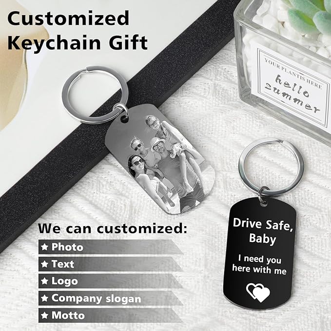 Personalized Keychain with Engraved Photo & Text Customized Custom Gift - Image 4