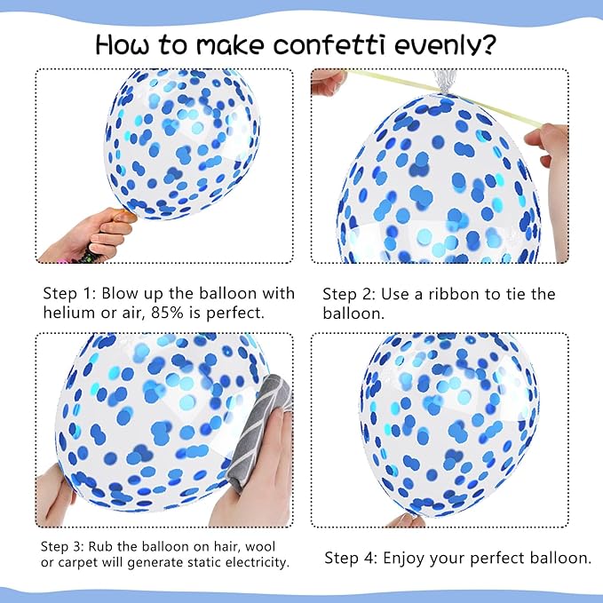 60pcs Blue & White Balloons - 12in Metallic Blue Pearl Confetti Latex - Boys - Image 8