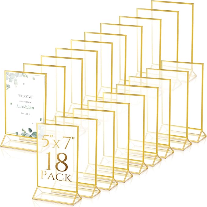 Hoteam 18 Pack Clear Acrylic Double Sided Frames Display Holder Gold Frames by Hoteam