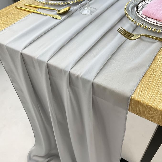 EHLDekol 13ft Light Grey Chiffon Table Runners, 29x156 Inches Romantic and - Image 4