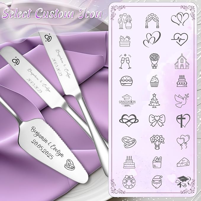 Custom Wedding Cake Knife and Server Set, Personalised Cake Serving Kit - Image 2