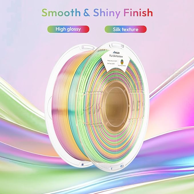 AMOLEN Silk PLA 3D Printer Filament, Shiny Multicolor Rainbow PLA Filament - Image 5
