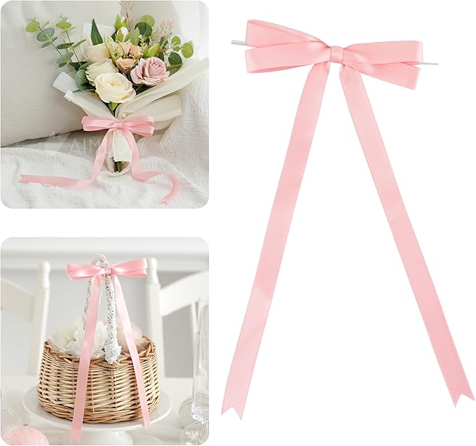 AIMUDI Baby Pink Bows 5 × 10" Satin Bows by AIMUDI