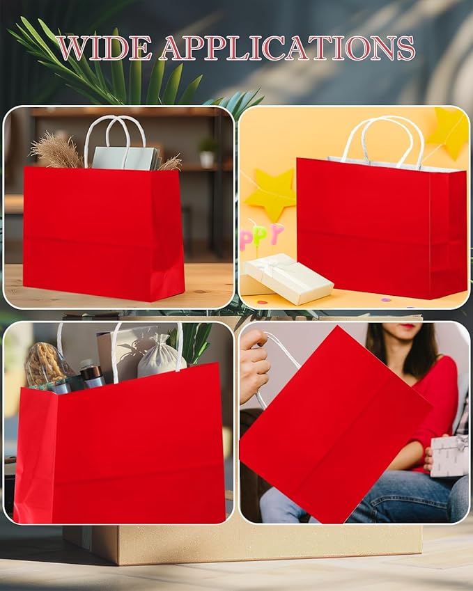 qiqee 50-Packs Red Paper Gift Bags - Image 5