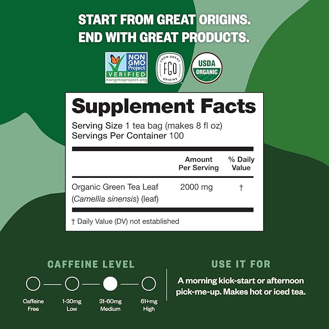 FGO Organic Green Tea, Caffeinated, Resealable Pouch, Packaging May Vary - Image 4