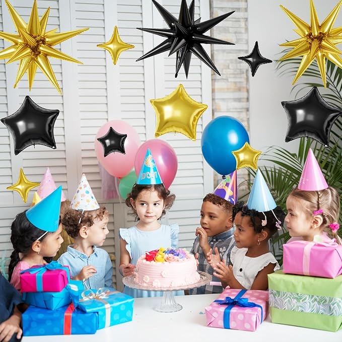 16 Pcs Black Gold Star Balloons, 22/18/10 Inch Foil Balloons, Four-Pointed - Image 6