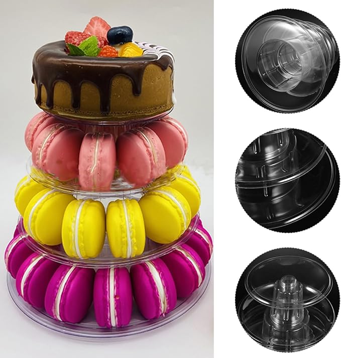 DOITOOL Macaron Tower Stand 4 Tier Transparent Plastic Round Macaron Tower - Image 2