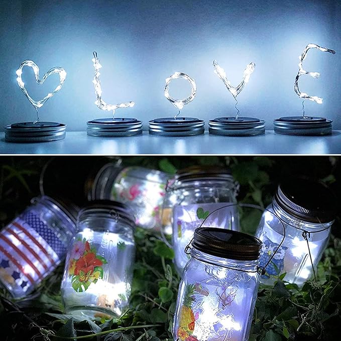 8 Pack Solar Fairy Star Firefly Jar Lid Lights - Image 7