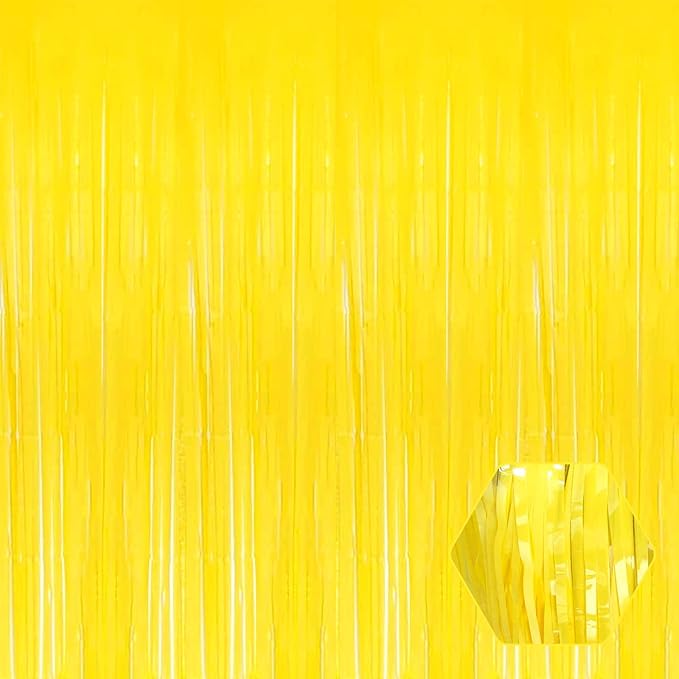 6 Pack Yellow Foil Fringe Curtain Backdrop, 3.28Ft x 8.2Ft Metallic Tinsel Foil by Ferwzsr