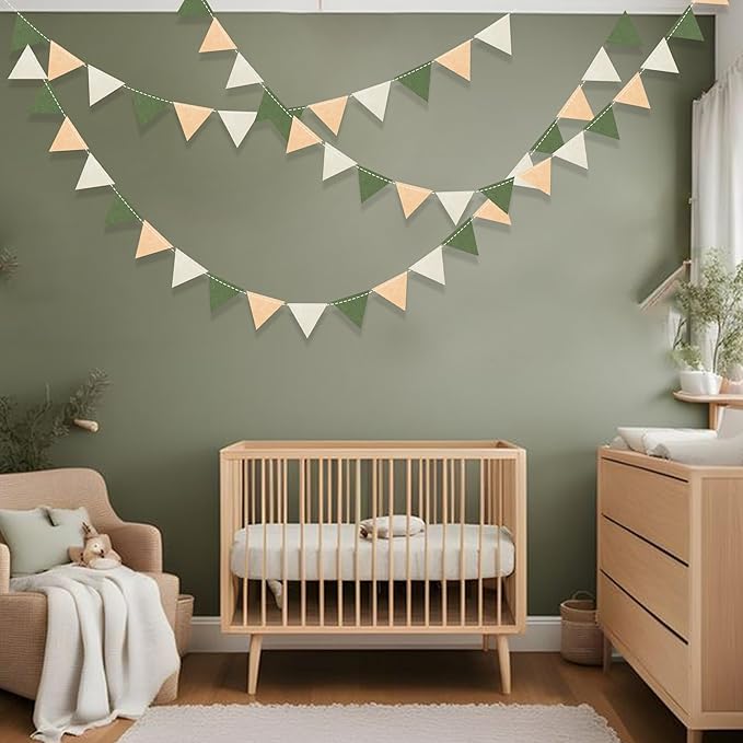 Sage Green Party Decorations Olive Green Tan Brown Cream Felt Hanging Triangle - Image 6