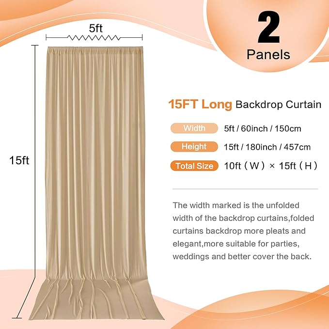 10ft x 15ft Beige Wrinkle Free Backdrop Curtains - Image 4